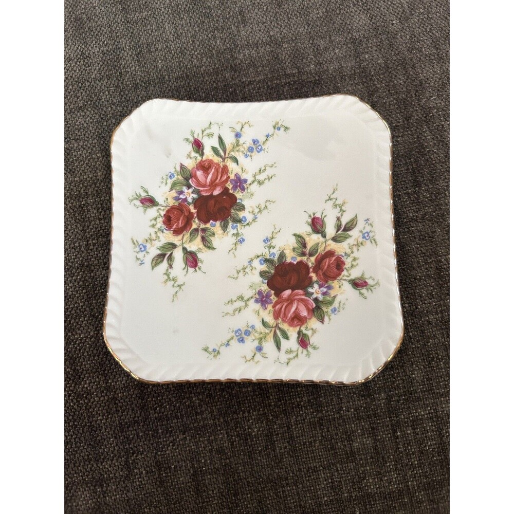 Royal Adderley Bone China Saucer Plate Roses Gold Trim Square England 4” Trinket